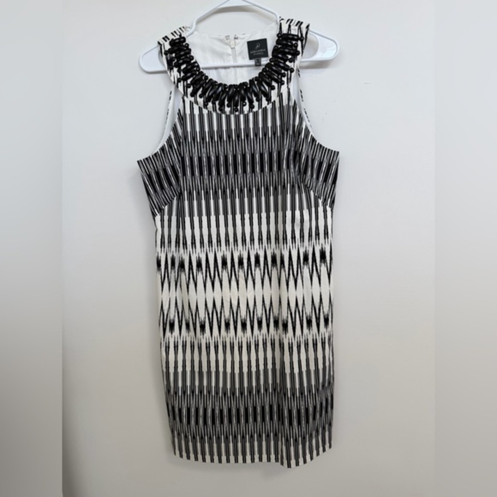 Adrianna Papell Jewel Beaded  Neckline /  Zigzag Design Mini Dress
